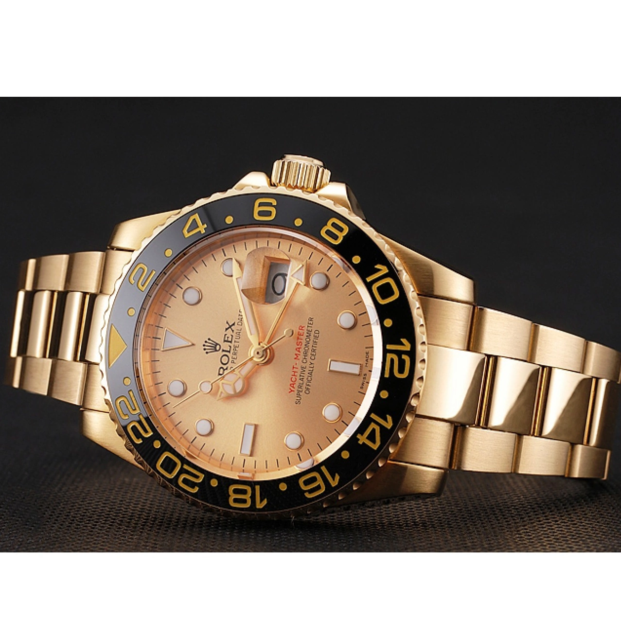 MiroTime 0714 Swiss Rolex GMT Master II Gold Dial Black Bezel Gold Case And Bracelet 1453749